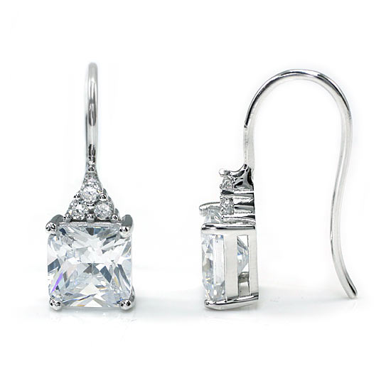 2 Carat Princess Cut Simulated Diamond Dangle Drop 925 Sterling Silver Earrings XFE8092