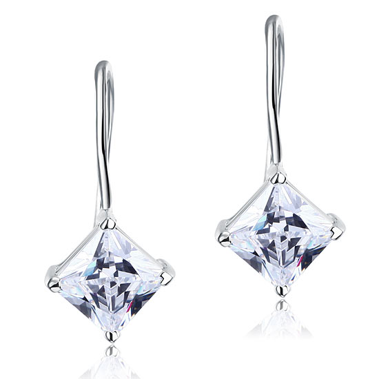 1.5 Carat Princess Cut Simulated Diamond Dangle Drop 925 Sterling Silver Earrings XFE8100