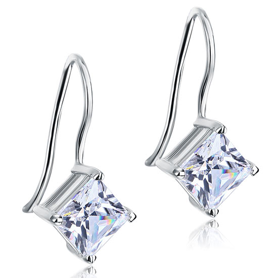 1.5 Carat Princess Cut Simulated Diamond Dangle Drop 925 Sterling Silver Earrings XFE8100