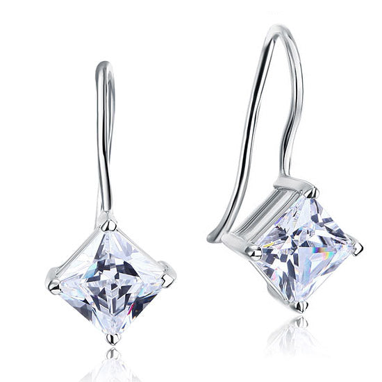 1.5 Carat Princess Cut Simulated Diamond Dangle Drop 925 Sterling Silver Earrings XFE8100