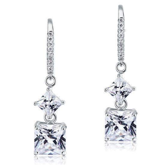 2 Carat Princess Cut Simulated Diamond Dangle Drop 925 Sterling Silver Earrings XFE8101