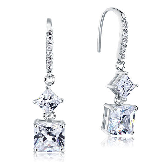 2 Carat Princess Cut Simulated Diamond Dangle Drop 925 Sterling Silver Earrings XFE8101