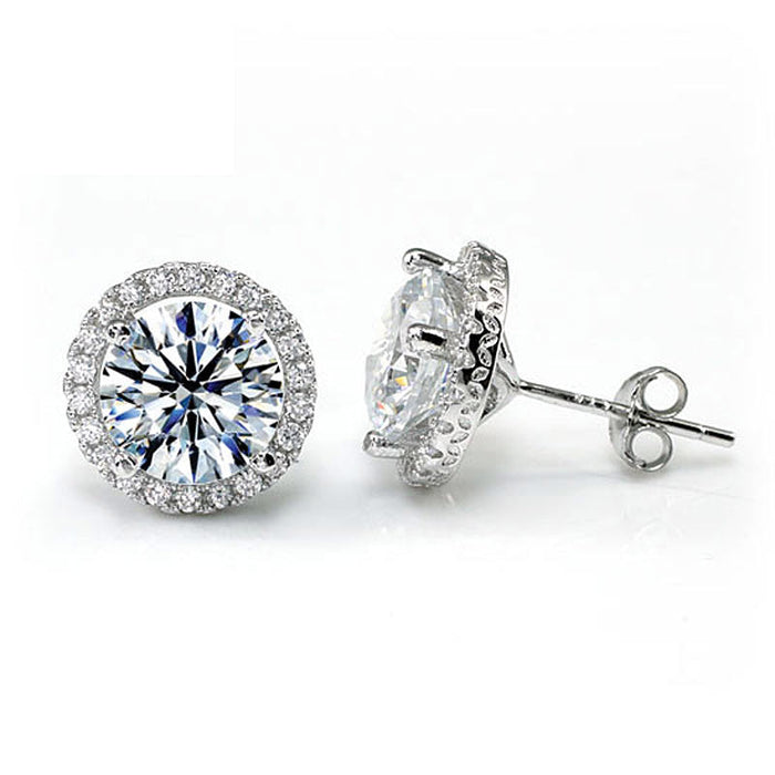2 Carat Round Cut Simulated Diamond Halo Stud 925 Sterling Silver Earrings XFE8102
