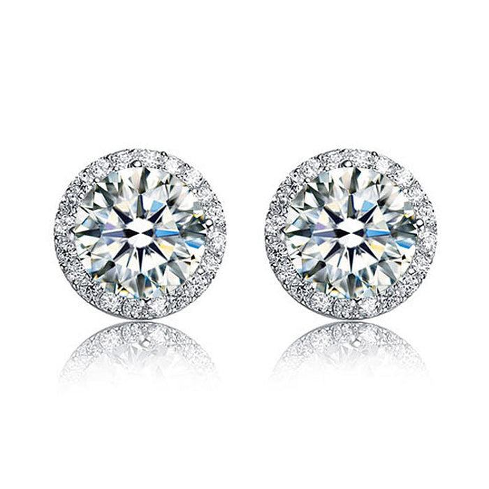 2 Carat Round Cut Simulated Diamond Halo Stud 925 Sterling Silver Earrings XFE8102