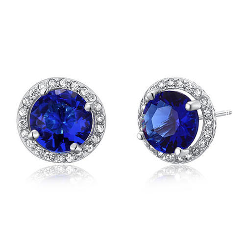 Navy Blue Simulated Sapphire Stud Earrings 925 Sterling Silver Jewelry XFE8109