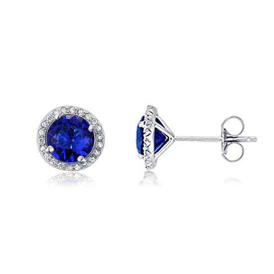 Navy Blue Simulated Sapphire Stud Earrings 925 Sterling Silver Jewelry XFE8109