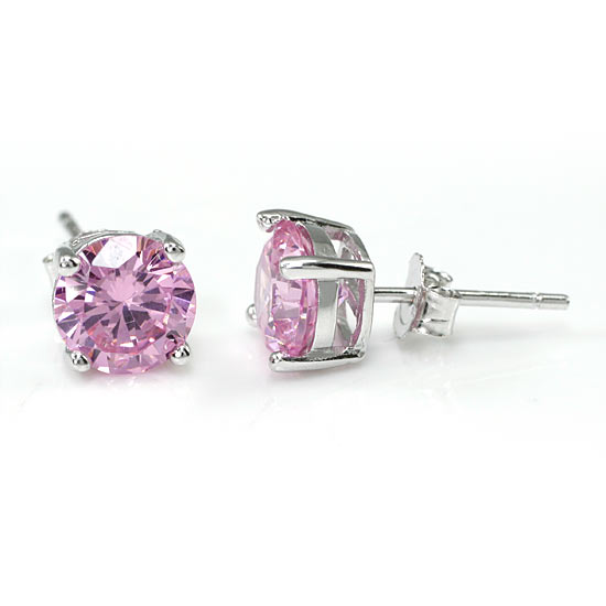1 Carat Pink Simulated Sapphire 925 Sterling Silver Stud Earrings XFE8115