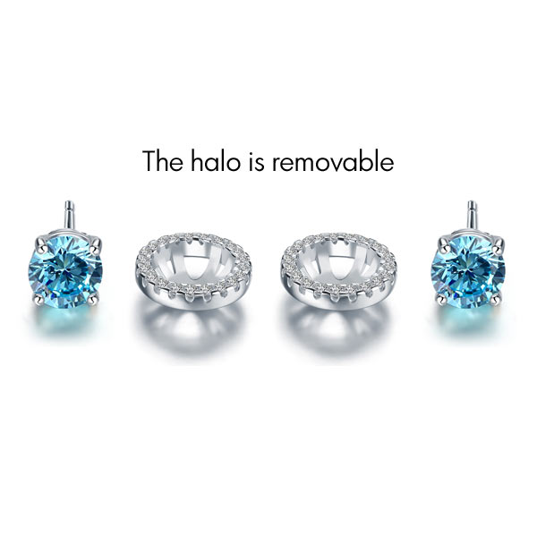 2.5 Carat Round Blue Halo (Removable) Stud 925 Sterling Silver Earrings Jewelry XFE8128
