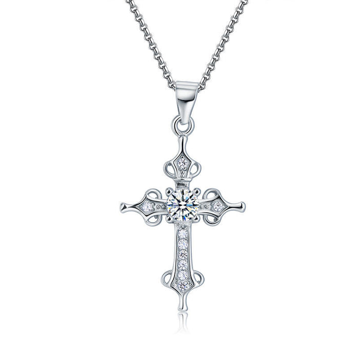 925 Sterling Silver Cross Pendant Necklace Round Cut Simulated Diamond Jewelry XFN8027