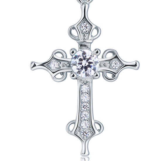 925 Sterling Silver Cross Pendant Necklace Round Cut Simulated Diamond Jewelry XFN8027