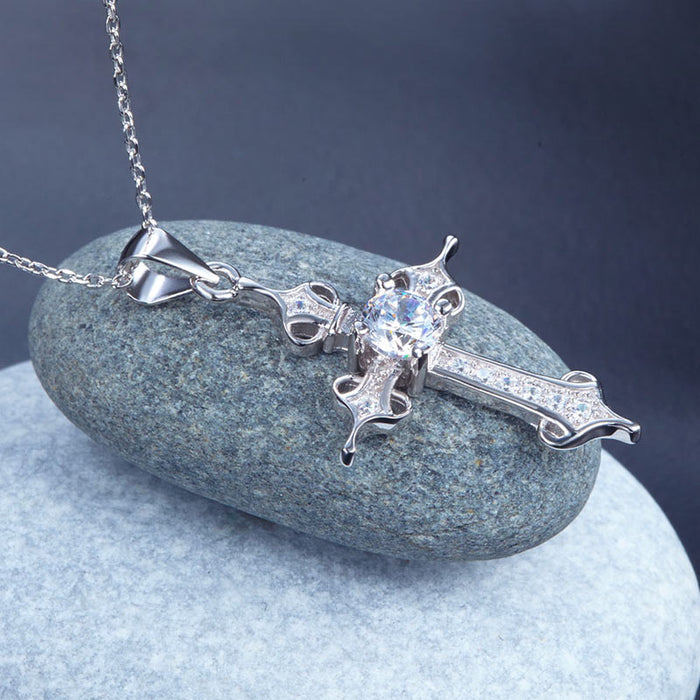 925 Sterling Silver Cross Pendant Necklace Round Cut Simulated Diamond Jewelry XFN8027