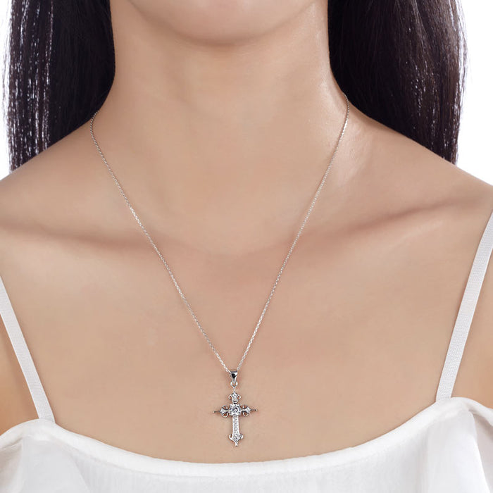 925 Sterling Silver Cross Pendant Necklace Round Cut Simulated Diamond Jewelry XFN8027