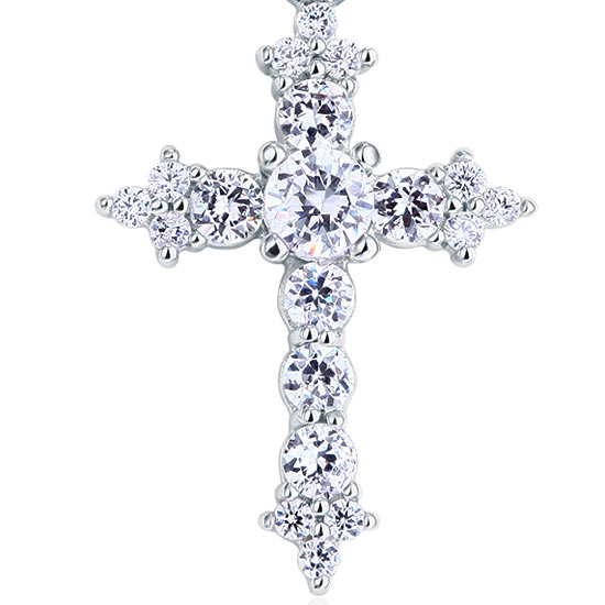 Round Cut Simulated  Diamond 925 Sterling Silver Cross Pendant Necklace XFN8028