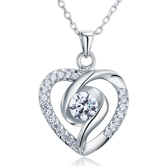 Simulated Diamond Heart 925 Sterling Silver Pendant Necklace XFN8032