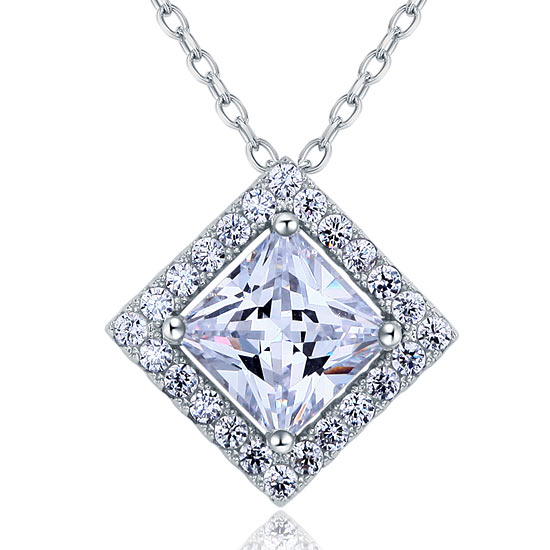 1.5 Carat Princess Cut Simulated Diamond 925 Sterling Silver Pendant Necklace XFN8036