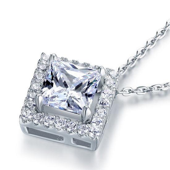 1.5 Carat Princess Cut Simulated Diamond 925 Sterling Silver Pendant Necklace XFN8036