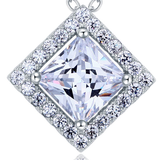1.5 Carat Princess Cut Simulated Diamond 925 Sterling Silver Pendant Necklace XFN8036
