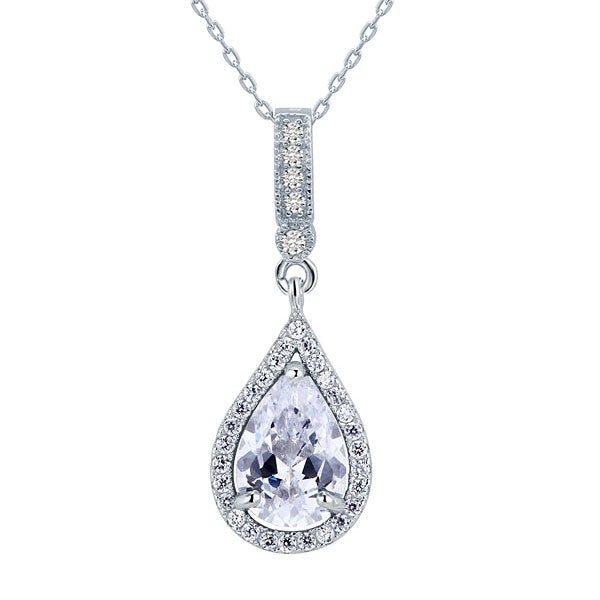925 Sterling Silver Fashion Bridesmaid Pendant Necklace Bridal Wedding Tear Drop XFN8040