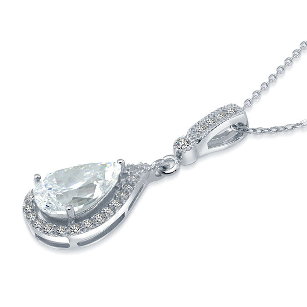 925 Sterling Silver Fashion Bridesmaid Pendant Necklace Bridal Wedding Tear Drop XFN8040