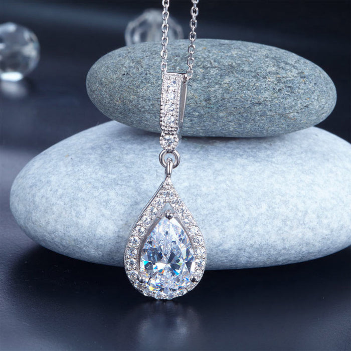 925 Sterling Silver Fashion Bridesmaid Pendant Necklace Bridal Wedding Tear Drop XFN8040