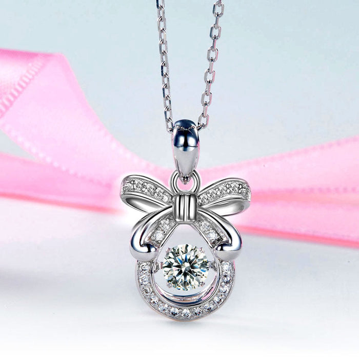 Ribbon Dancing Stone Pendant Necklace 925 Sterling Silver Good for Wedding Bridesmaid Gift XFN8073