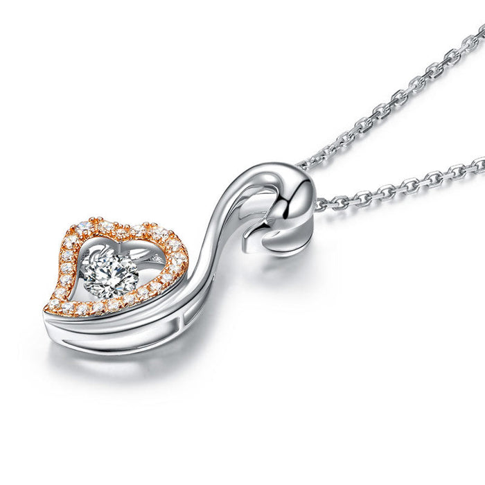 Swan Dancing Stone Pendant Necklace 925 Sterling Silver Good for Wedding Bridesmaid Gift XFN8076