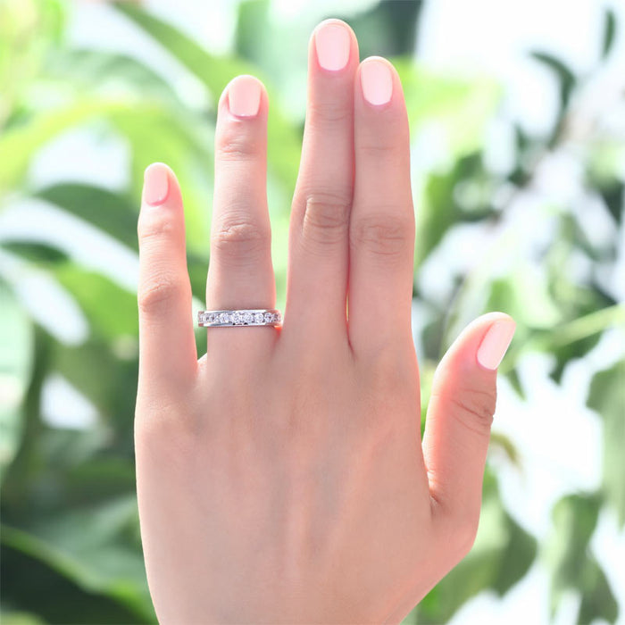 Channel Setting Simulated Diamond 925 Sterling Silver Eternity Band Wedding Anniversary Ring XFR8004