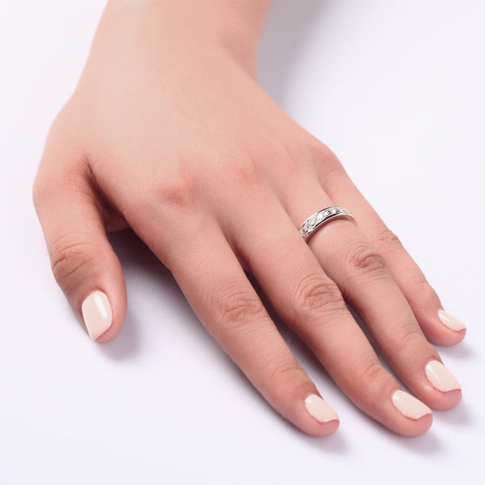 Channel Setting Simulated Diamond 925 Sterling Silver Eternity Band Wedding Anniversary Ring XFR8004