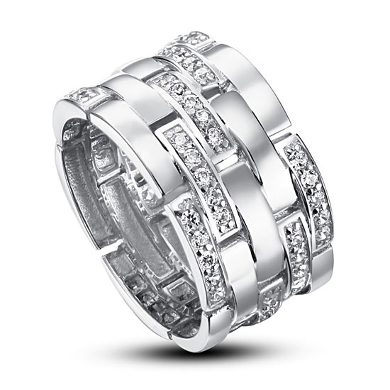 Simulated Diamond 925 Sterling Silver 1 cm Band Wedding Anniversary Ring XFR8005