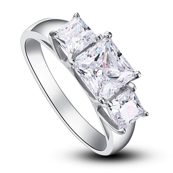 1.5 Carat 3-Stones Simulated Diamond 925 Sterling Silver Wedding Anniversary Ring XFR8008