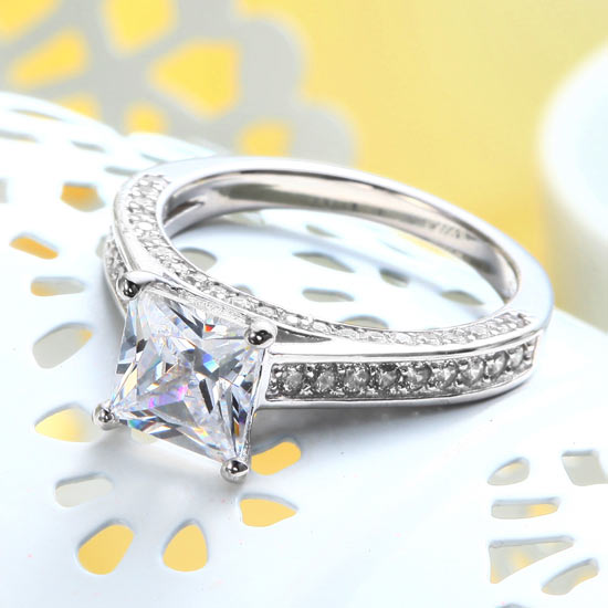 1.5 Carat Princess Cut Simulated Diamond 925 Sterling Silver Wedding Engagement Ring XFR8009