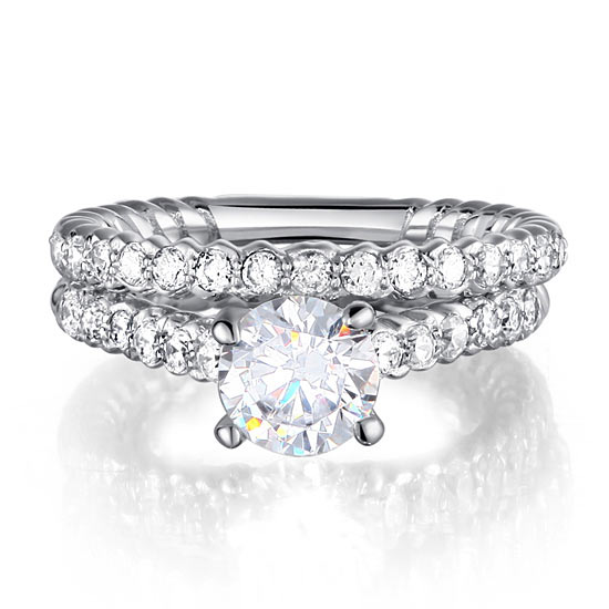 Simulated Diamond 925 Sterling Silver 2-Pcs Wedding Engagement Ring Set XFR8010