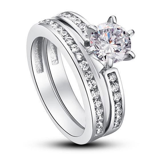 1 Carat Round Cut Simulated Diamond 925 Sterling Silver 2-Pc Wedding Engagement Ring Set XFR8014