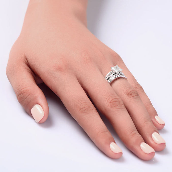 1 Ct Simulated Diamond 925 Sterling Silver Wedding Engagement Ring Set XFR8020