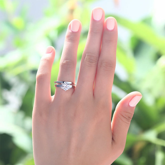 Sterling 925 Silver 1.25 Carat Simulated Diamond 2-Pc Ring Set 6 Claws XFR8031