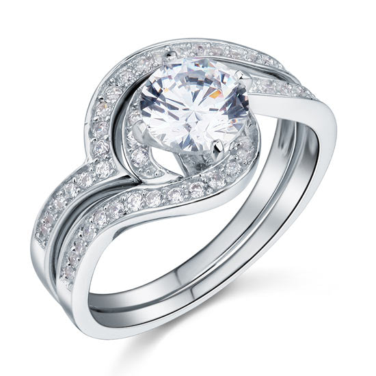 1.25 Carat Simulated Diamond Bridal Engagement 2-Pcs Sterling 925 Silver Ring Set XFR8036