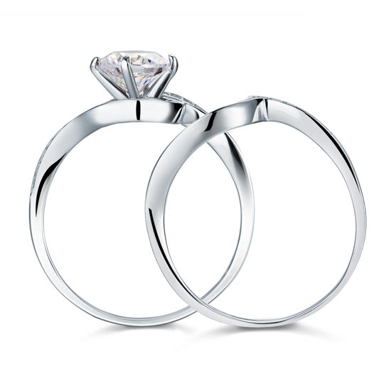 1.25 Carat Simulated Diamond Bridal Engagement 2-Pcs Sterling 925 Silver Ring Set XFR8036