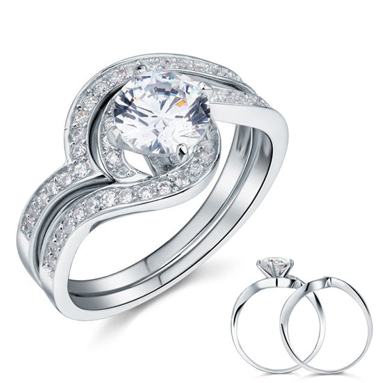 1.25 Carat Simulated Diamond Bridal Engagement 2-Pcs Sterling 925 Silver Ring Set XFR8036