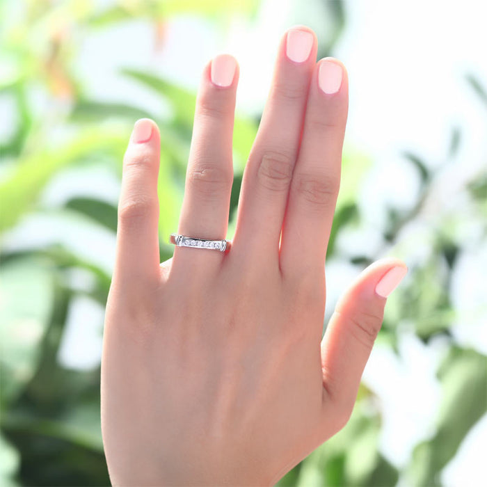 Simulated Diamond Solid Sterling 925 Silver Wedding Ring XFR8044