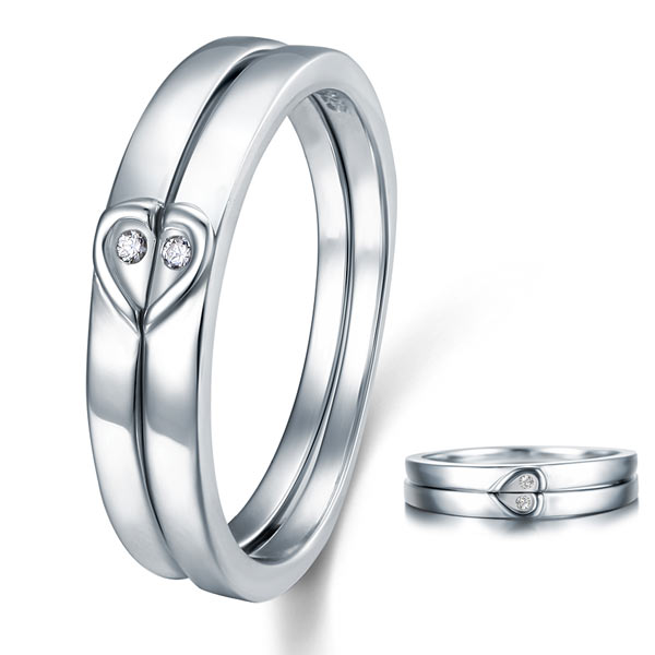 Heart Simulated Diamond 2-Pc Solid Sterling 925 Silver Wedding Ring Set XFR8048