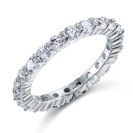 Solid 925 Sterling Silver Wedding Band Eternity Stacking Ring Jewelry Round Cut XFR8061