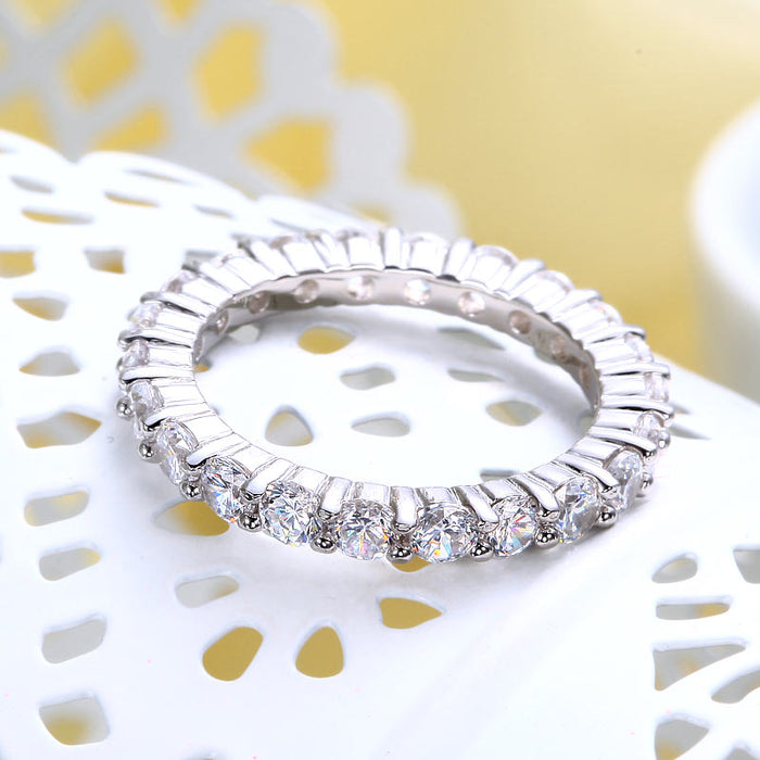 Solid 925 Sterling Silver Wedding Band Eternity Stacking Ring Jewelry Round Cut XFR8061