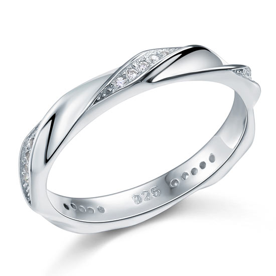 Simulated Diamond Solid Sterling 925 Silver Twist Ring XFR8064