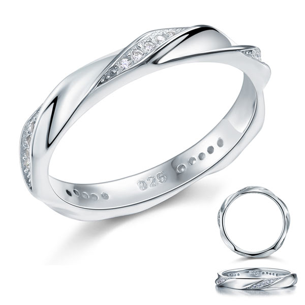 Simulated Diamond Solid Sterling 925 Silver Twist Ring XFR8064
