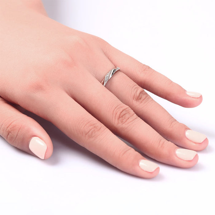 Simulated Diamond Solid Sterling 925 Silver Twist Ring XFR8064