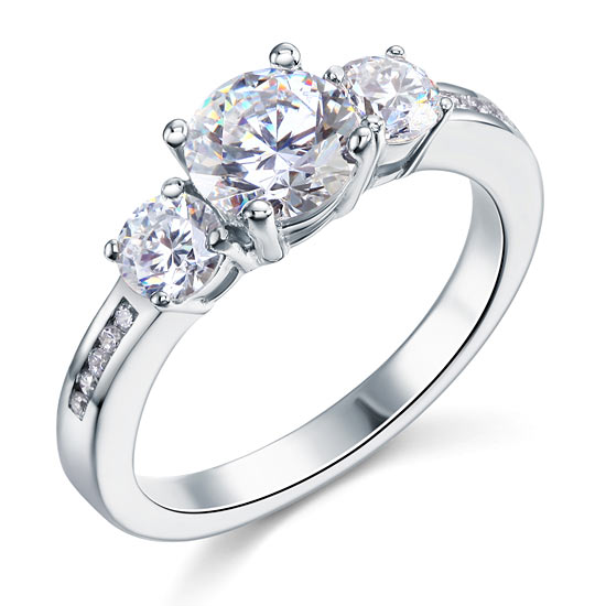 3 Stone Simulated Diamond Solid Sterling 925 Silver Ring XFR8065