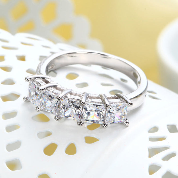 Princess Cut  Five Stone 1.25 Ct Solid 925 Sterling Silver Bridal Wedding Band Ring Jewelry XFR8072