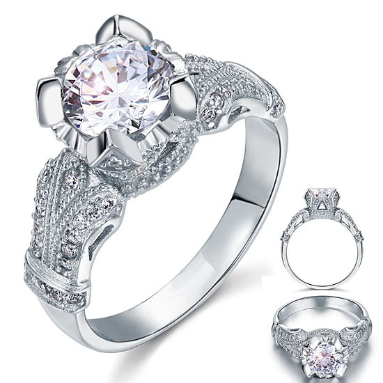 Vintage Victorian Style 2 Carat Simulated Diamond Solid 925 Sterling Silver Wedding Engagement Ring XFR8088