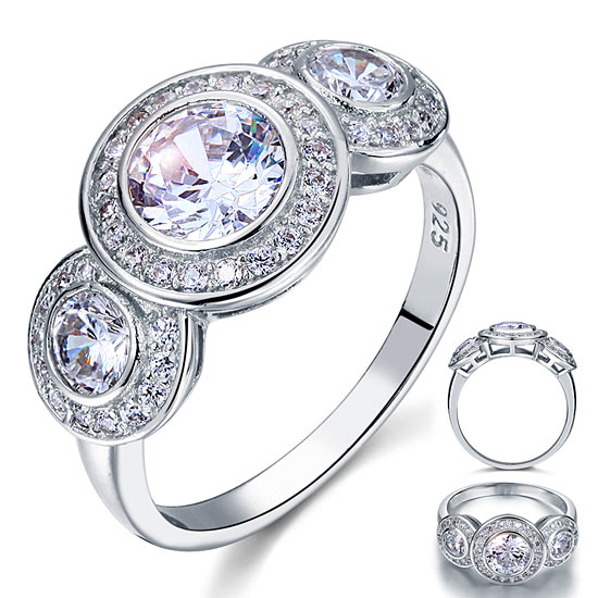Art Deco 2.5 Carat Simulated Diamond Solid 925 Sterling Silver Wedding Engagement Ring XFR8089