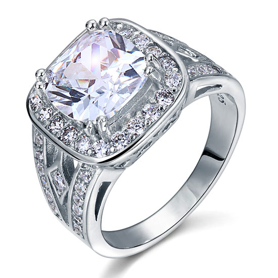 Art Deco Vintage Style 4 Carat Cushion Simulated Diamond Solid 925 Sterling Silver Wedding Engagement Ring XFR8091